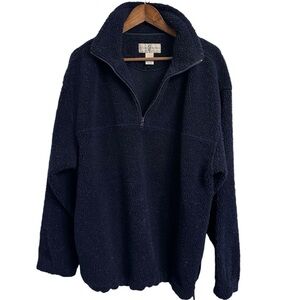 River Trader Sherpa Fleece 1/4 Zip Pullover Blue Men’s Large Pockets Cinch Hem